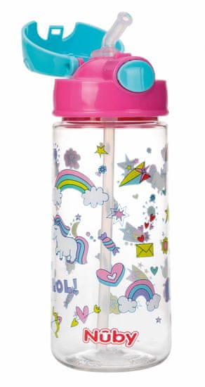 Nuby Láhev sportovní netekoucí s brčkem 530 ml, růžová, 4+