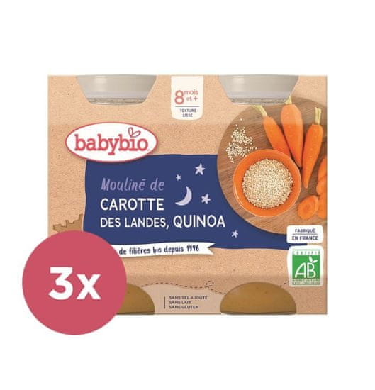 Babybio 3x Večerní menu mrkvové mouliné a quinoa 2x 200 g