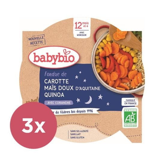 Babybio 3x Večerní menu mrkev a sladká kukuřice s quinoa 230 g