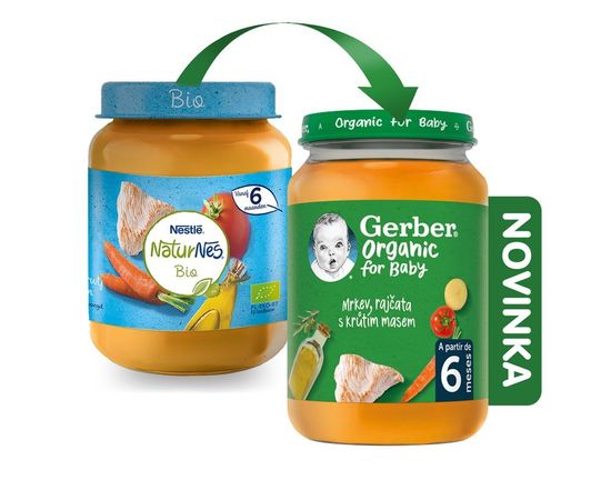 Gerber Organic dětský příkrm mrkev a rajčata s krůtím masem 190 g