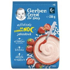 Gerber Kaše mléčná cereal jahodová Dobrou noc 230 g