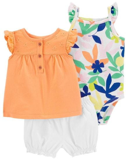 Carter's Set 3dílný body kr. rukáv, triko kr. rukáv, kraťasy Orange Flower holka 12m