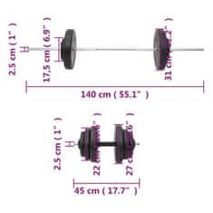 Vidaxl Sada obouruční a jednoručních činek se závažím 60 kg