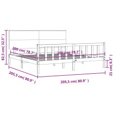 Petromila Rám postele s čelem černý 200 x 200 cm masivní dřevo