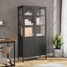 Greatstore Highboard černý 90 x 40 x 180 cm sklo a ocel