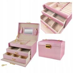 INNA Šperkovnice se 2 zásuvkami na zrcadlový klíč organizér na šperky řetězová krabice růžová barva