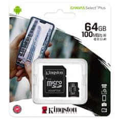 Kingston  Canvas SELECT Plus Micro SDXC 64GB Class 10 UHS-I s adaptérem SDCS264GB