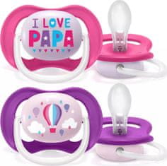 Philips AVENT AVENT Dudlík Ultra Air Animals, 6-18m - I Love Papa, růžový/lila