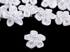 Kraftika 10ks ecru saténový květ 25mm s perlou