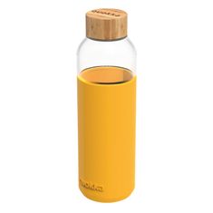 QUOKKA FLOW Skleněná láhev se silikonovým povrchem YELLOW, 660ml, 40013