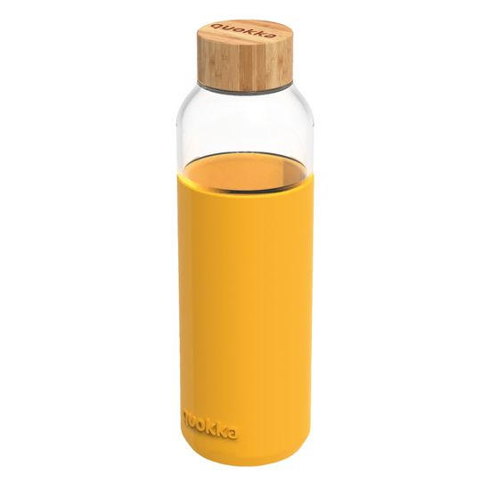 QUOKKA FLOW Skleněná láhev se silikonovým povrchem YELLOW, 660ml, 40013