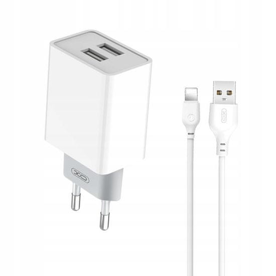 XO Nabíječka Power 2x USB 2,4A Lightning kabel, L65 bílá