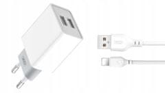 XO Nabíječka Power 2x USB 2,4A Lightning kabel, L65 bílá