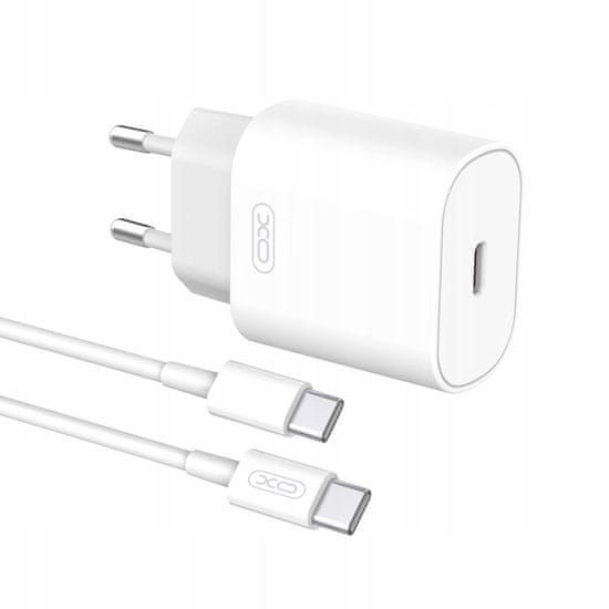 XO Síťová nabíječka USB-C PD 25W USB-C kabel 1m, GSM114398 bílá