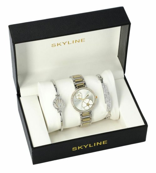 Skyline Dámská dárková sada stříbrno-zlaté hodinky s