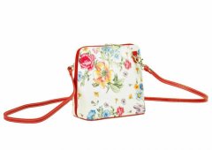 Vera Pelle Kožená malá dámská crossbody kabelka s motivem květů bílá