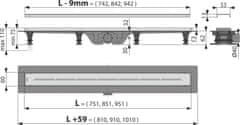 Alca Plast ALCA APZ18-850M Simple - Podlahový žlab s nerezovým okrajem pro perforovaný rošt - Alcadrain