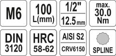 YATO Hlavice s bity XZN 1/2" M6 YATO - YT-04351