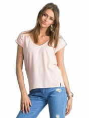 BASIC FEEL GOOD Bavlna melanž v-neck růžové tričko, velikost xs