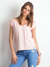 BASIC FEEL GOOD Bavlna melanž v-neck růžové tričko, velikost xs