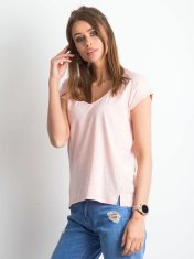 BASIC FEEL GOOD Bavlna melanž v-neck růžové tričko, velikost xs