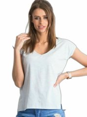 BASIC FEEL GOOD Bavlna melanž v-neck tričko světle modrá, velikost l