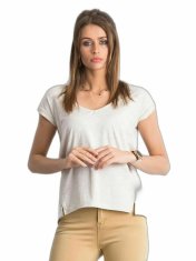 BASIC FEEL GOOD Bavlna melanž v-neck tričko béžová, velikost xl