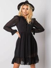 RUE PARIS Černé dámské šaty s volánky, velikost s