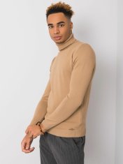 LIWALI Tmavě béžový pánský svetr s vysokým límcem