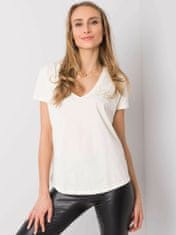 RUE PARIS Ecru tričko s v-neck, velikost s