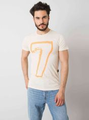 MECHANICH Světle béžové bavlněné pánské tričko s potiskem, velikost s