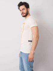 MECHANICH Světle béžové bavlněné pánské tričko s potiskem, velikost xl