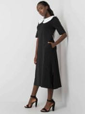 RUE PARIS Černé midi šaty s límcem, velikost m