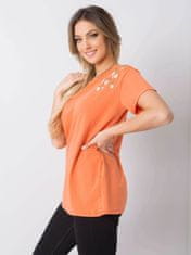 FANCY Oranžové dámské tričko s květinovou výšivkou