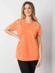 FANCY Oranžové dámské tričko s květinovou výšivkou