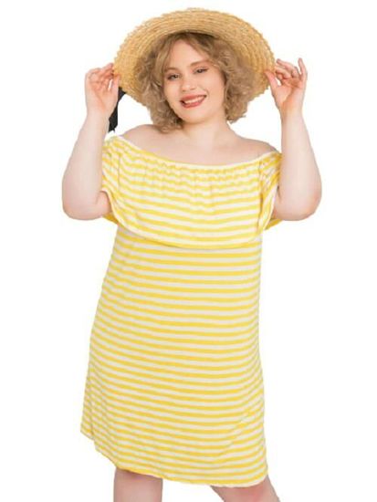 BASIC FEEL GOOD Žluté bílé šaty plus velikost, velikost 2xl