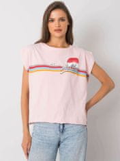 FANCY Světle růžové bavlněné dámské tričko s potiskem