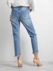 Kraftika Kalhoty mom jeans s odřeninami a nášivkou modré, velikost 38