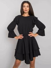 RUE PARIS Černé dámské šaty s volánky, velikost l / xl