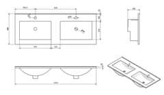SAPHO SLIM keramické dvojumyvadlo, nábytkové, 120x46cm, bílá 1601-120 - Sapho