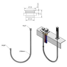 SAPHO Sprchová průchodka na okraj vany včetně hadice F1/2"-M3/8" , hranatá, chrom 1205-11 - Sapho