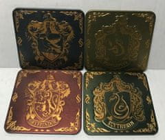 CurePink Set 4 kovových tácků pod sklenice Harry Potter: Erby (10 x 10 cm)