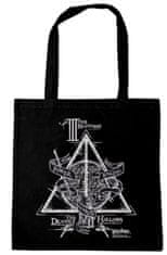CurePink Shopping taška na rameno Harry Potter: Relikvie smrti - Deathly Hallows (38 x 42 cm) černá bavlna