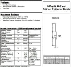 HADEX 1N4148 dioda uni 75V/150mA DO35