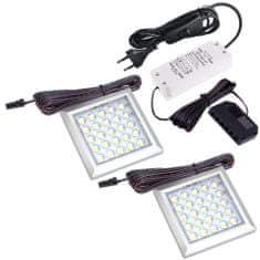 Design Light Sada 2x LED Světel Pod Kuchyňskou Linku SQUARE XL Hliník 2W 12V DC Studená Bílá