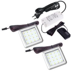 Design Light Sada 2x LED Světel Pod Kuchyňskou Linku SQUARE 2 Hliník 1.5W 12V DC Neutrální Bílá