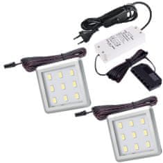 Design Light Sada 2x LED Světel Pod Kuchyňskou Linku SQUARE 3 Hliník 2.5W 12V DC Teplá Bílá