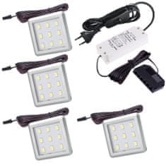 Design Light Sada 4x LED Světel Pod Kuchyňskou Linku SQUARE 3 Hliník 2.5W 12V DC Teplá Bílá