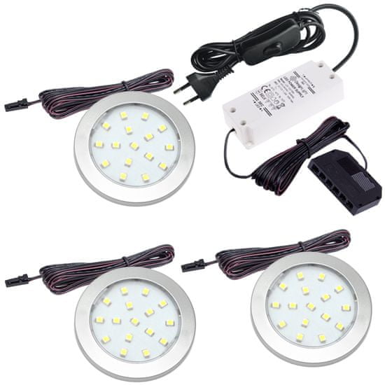 Design Light Sada 3x LED Světel Pod Kuchyňskou Linku ORBIT Hliník 1.5W 12V DC Studená Bílá