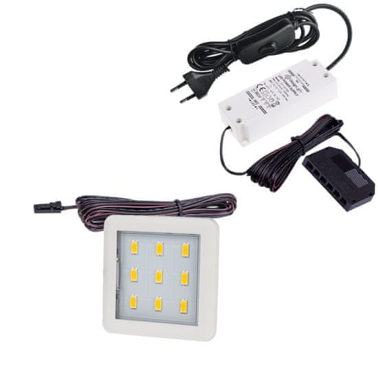 Design Light Sada 1x LED Světel Pod Kuchyňskou Linku SQUARE 3 Bílá 2.5W 12V DC Studená Bílá